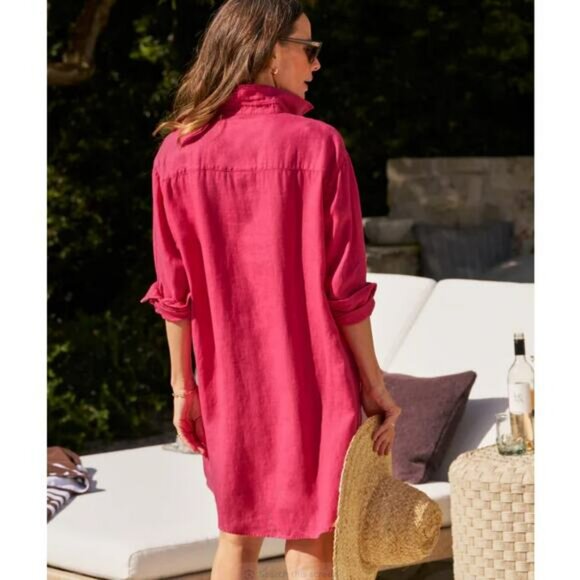 Frank & Eileen Mary Classic Shirtdress Washed Linen Hot Pink Size XS - Picture 8 of 14